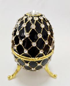China Luxury Faberge Easter Egg Decorative Earring Ring Trinket Holder Box Hand Painted Faberge Egg Style Hinged Jewelry wholesale