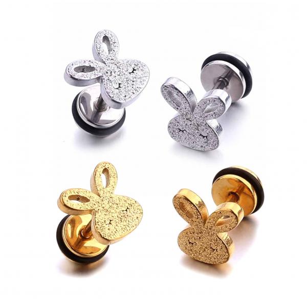 High quality cute gold earrings girl shiny rabbit stud earrings
