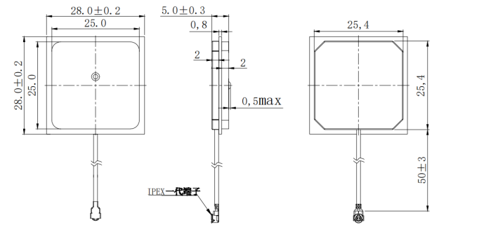 Centimeter Level GNSS Antenna Built In Ceramic Chip For Beidou Positioning 28x28x5mm Size