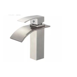 China Deck Mounted Waterfall Brushed Chrome Basin Taps Zinc Alloy Handle wholesale