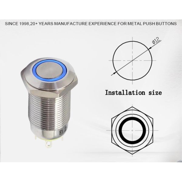 Silver Push Button Latching Switch On Off 12mm Metal Push Button Switch