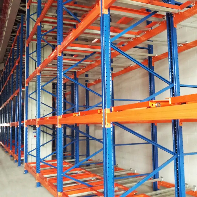 China Steel Storage Push Back Warehouse Racking Inclined Rail Safety Design wholesale