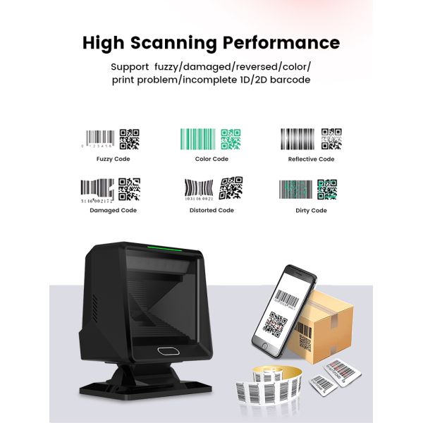 High Performance 2D QR Code Reader Automatic Scanning Platform CMOS USB Wired Desktop Barcode Scanner