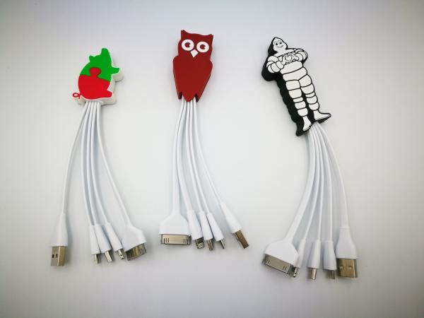 Quality Custom PVC Cartoon USB extension Cable Micro USB/Type-C/Lighting input for Corporate Gift for sale