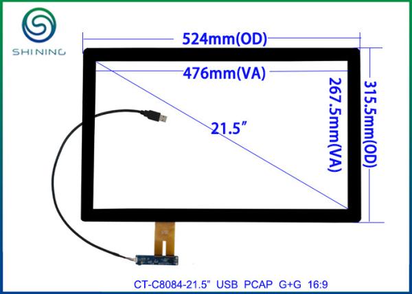 Quality 21.5" USB Interface Projected Capacitive Touch Screen For Commercial Kiosks, 16:9 COB Type ILITEK 2302 Controller for sale