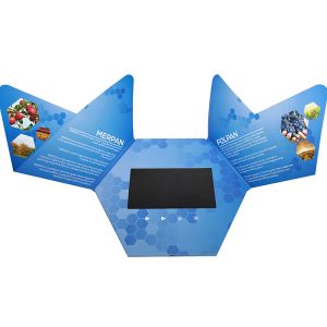 Custom Hexagon Video In Folder Brochure , Video Invitation Card Rechargeable