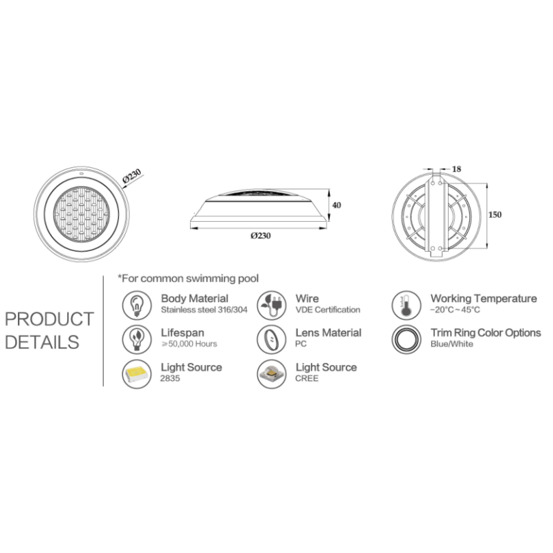 9W Inground Swimming Pool Lights