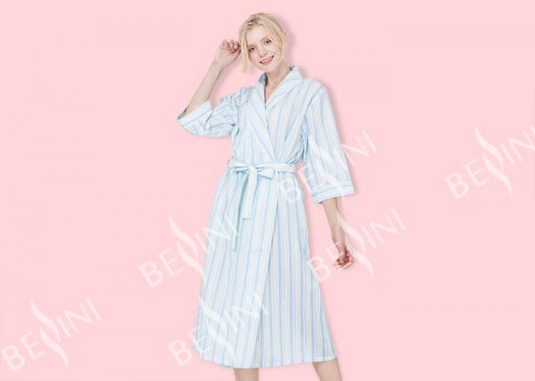 Quality Beautiful 3 4 Sleeve Nightdress , Womens Night Robes With Lace Placket 5CM Waist Tie for sale