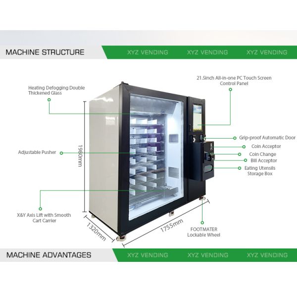 XYZ Factory Pre Meal Pasta Rice Frozen Heated Double Microwave Ovens Fast Hot Food Custom Vending Machines for Sale