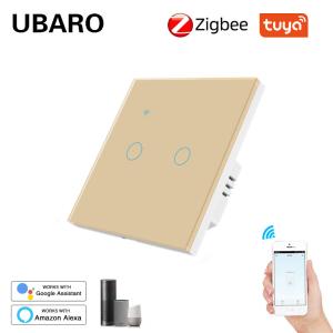 China Alexa Voice Control Smart Zigbee Switch Google Home Remote Lite Switch Gold 2 Gang Tuya App Smart Life on sale