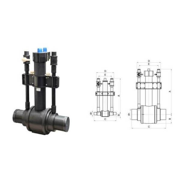 PE100 DN63-DN355 PE SDR11 Double Discharge Plastic Ball Valve