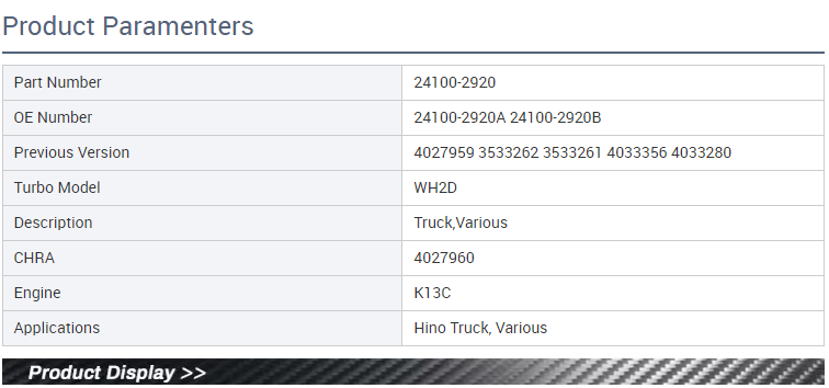 WH2D Diesel Turbo For K13C Engine 24100-2920 24100-2920A 24100-2920B