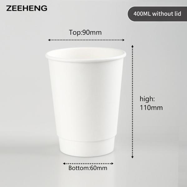 Quality Single Use Custom Disposable Coffee Cups Recyclable 12oz 400cc Double Layer White Paper for sale