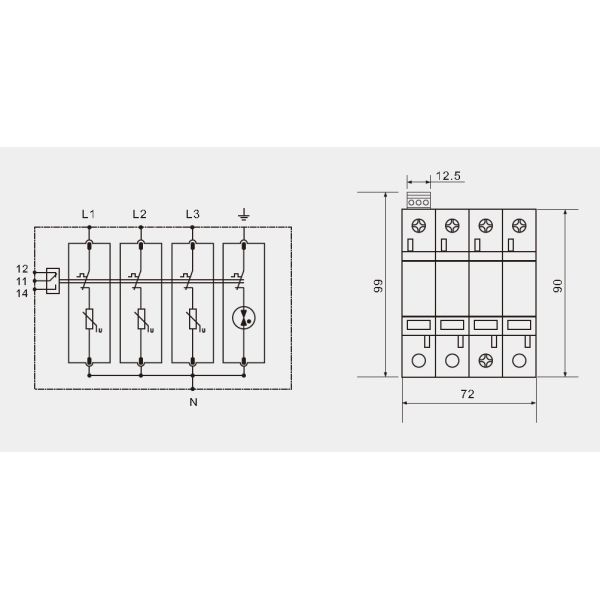 SPD Type 1 And Type 2 Surge Protection Class B+C 5kA 3+NPE 320V