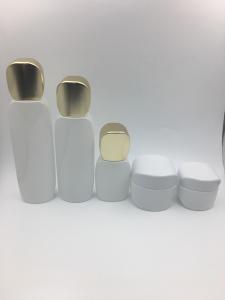 China Various Painting Glass Cosmetic Packaging In Set White Bottle Gold Cap wholesale