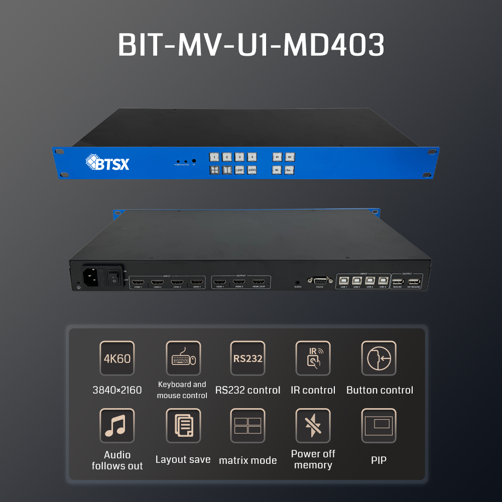 4K60 Resolution Multi-Viewer Processor with 4 HDMI Inputs for Multi-Window Display in Classrooms and Training Rooms