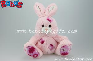 9.5Softest Pink Stuffed  Rabbit Plush Toy With Flower Fabric Patch