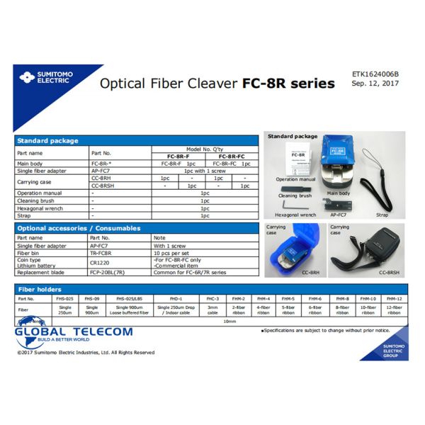 Sumitomo FC 8R Fiber Optic Cleaver Tool Lightweight One Hand Operation