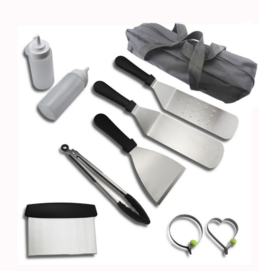 10PCS BBQ Grill Griddle Accessories Set Include Spatula Set With Carry Bag For Cooking Camping