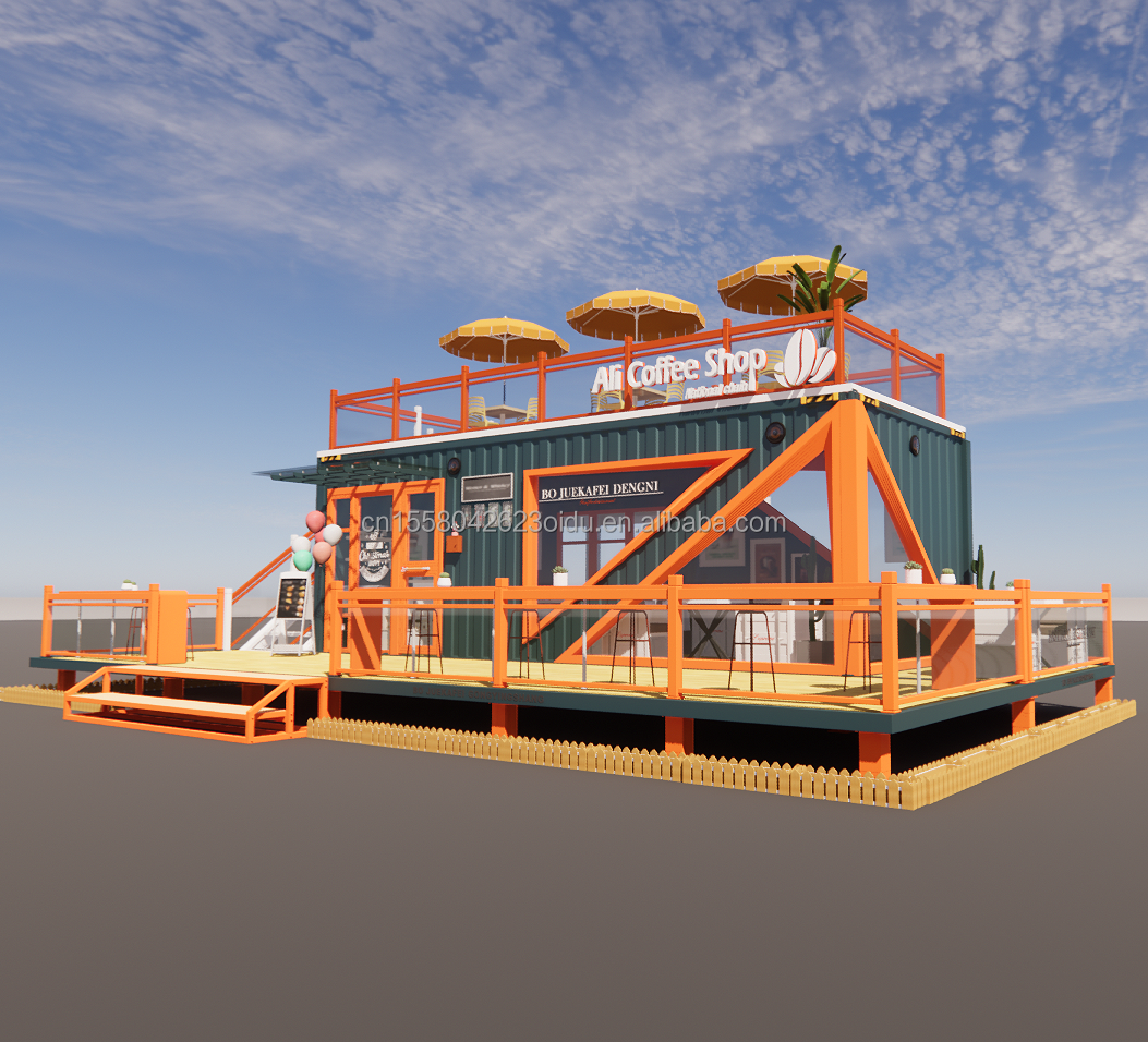 Hotel 20ft or 40ft Mobile Outdoor Container Bar Coffee Shop on the Second Floor with Outdoor Design and Wheels