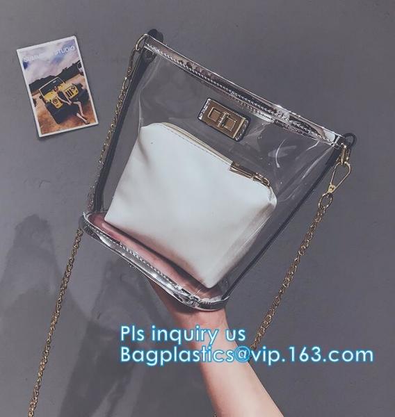 Transparent conference eco shopping bag, shopping pvc bag with custom print, shopping square bottom portable clear PVC p