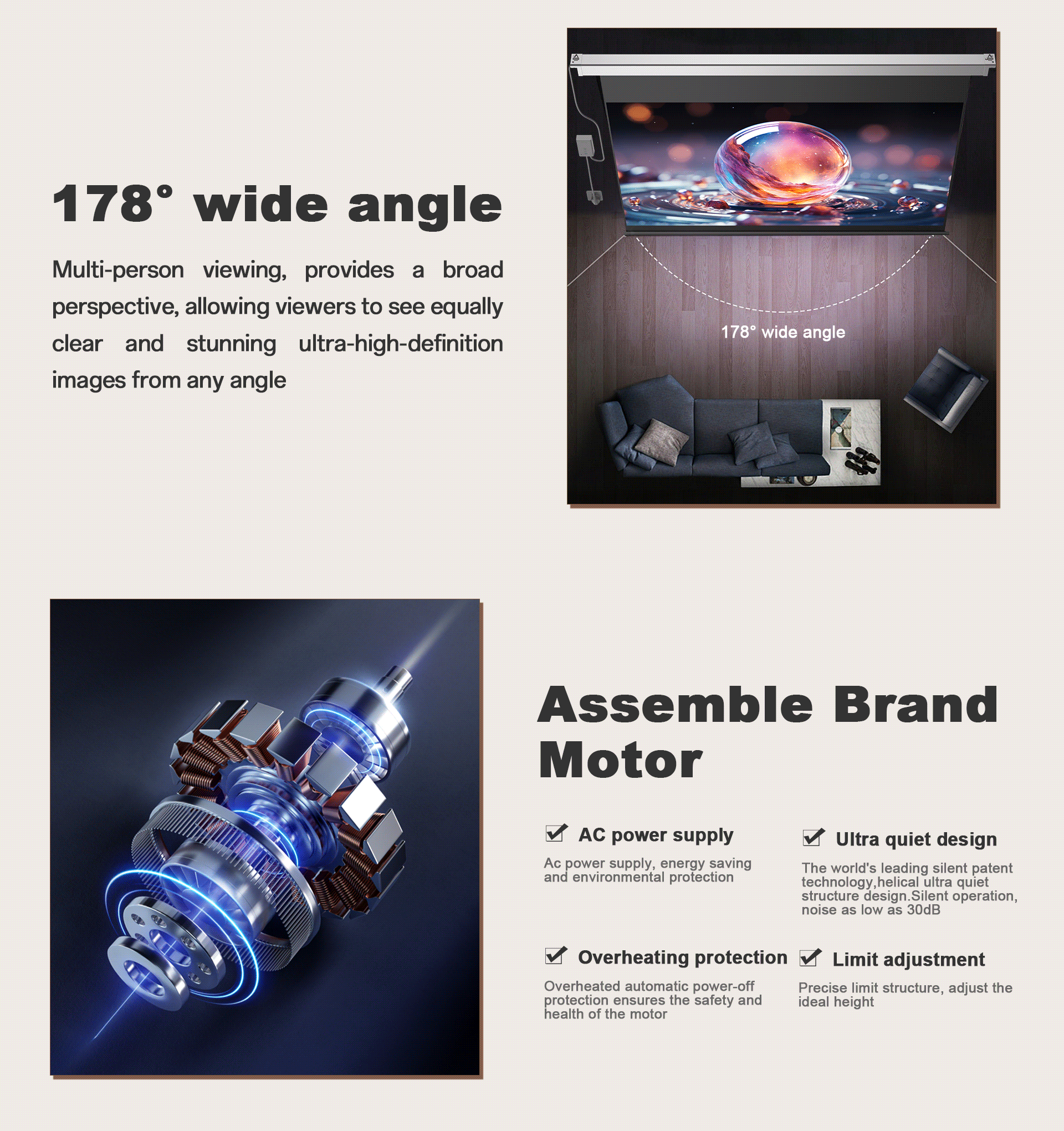 ALR Large Size Projector Screen 150 Inch Electric Motorized Projector Screen 4K