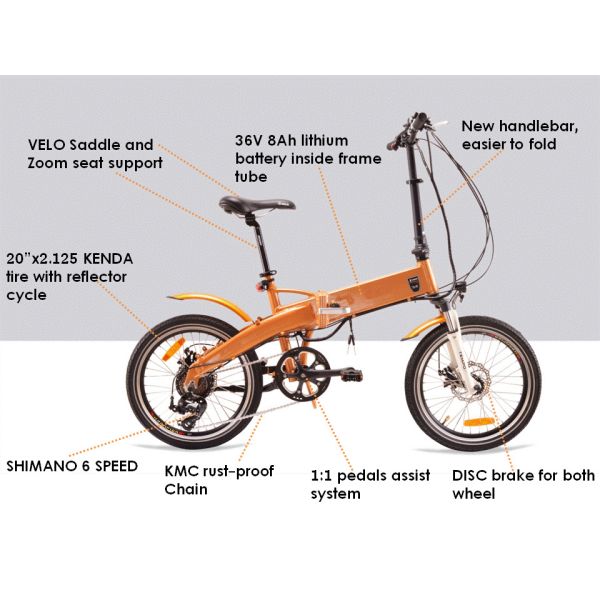 250 Watt Electric Folding Bike 20 Wheels , 55km Small Fold Up Electric Bike