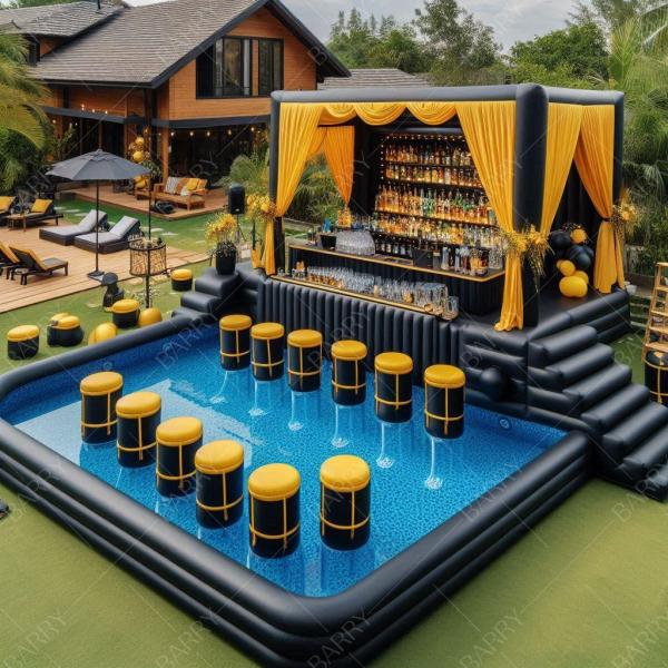 Quality Pool Bar Inflatable Floating Pool Bar For Backyard Inflatable Bar Pool With Seats for sale