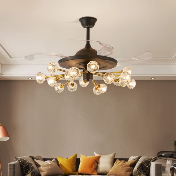 Modern Simple Nordic DC LED Firefly Ceiling Fan Chandelier Remote Control Dimmable 6-Speed for Bedroom Restaurant Living Room