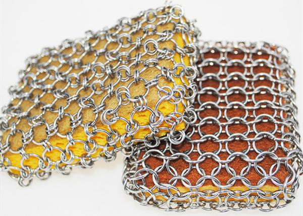 Quality Removable Silicon Chainmail Scrubbing Pad Bind Up With Ring Mesh For Cast Iron Cleaning for sale