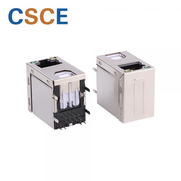 Quality Stacked Over RJ45 To USB Connector Shielded USB B Type Integrated Magnetic 100Mb for sale