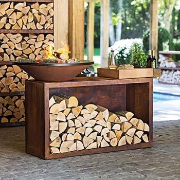 Quality Multi Function Rectangular Corten Steel Fire Table With Log Storage for sale
