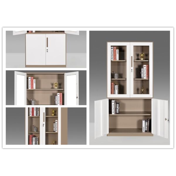 2 Glass Door I Shape RAL7035 Lockable Filing Cabinets
